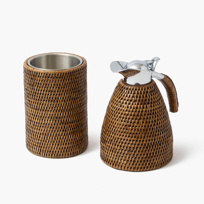 Refrigeratore per vino in rattan marrone scuro