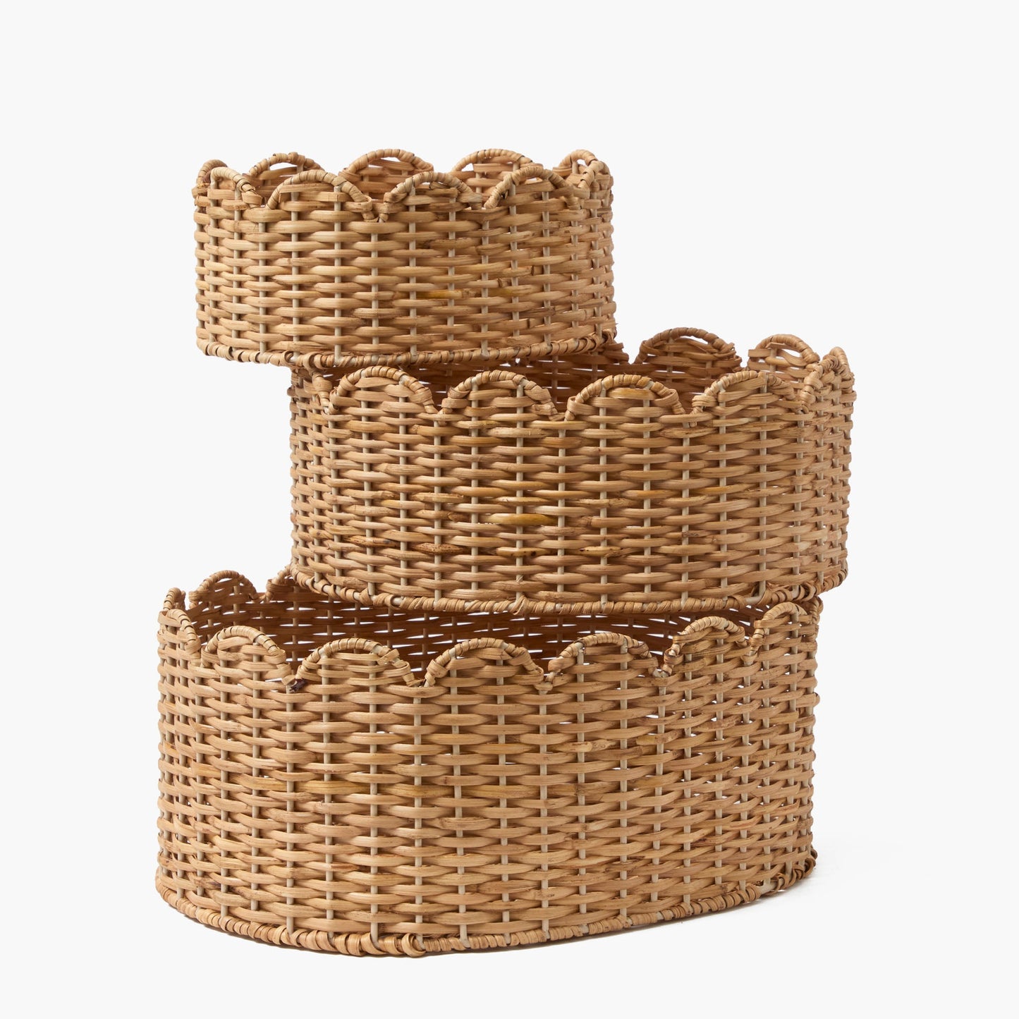 Cestini ovali in rattan smerlato (set da 3)