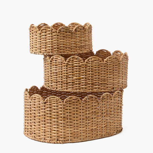 Cestini ovali in rattan smerlato (set da 3)