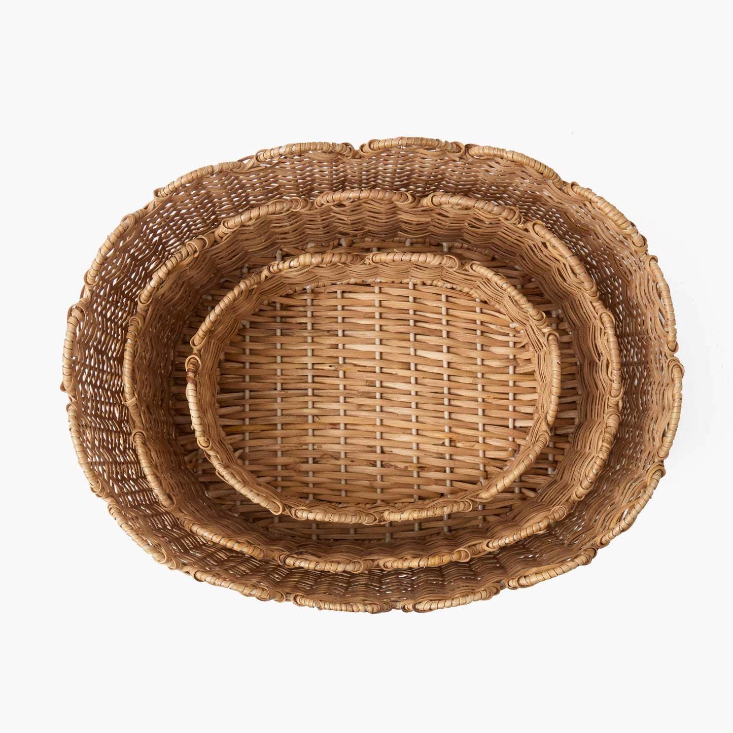 Cestini ovali in rattan smerlato (set da 3)