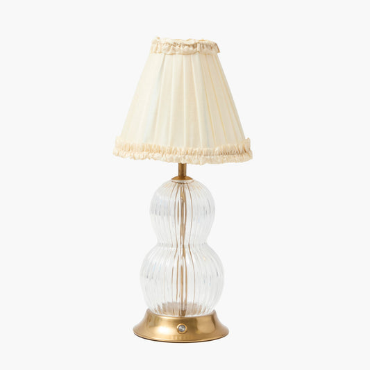 Lampada ricaricabile Bardot in vetro con paralume in seta color crema (18 cm)