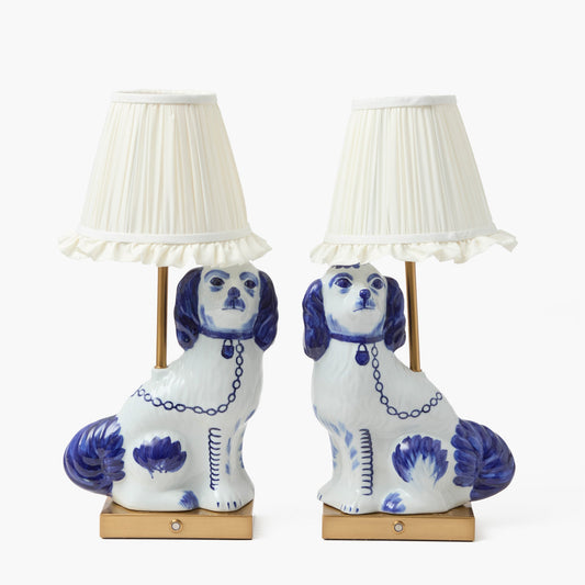 Lampada ricaricabile per cani Staffordshire con paralume color crema (coppia)