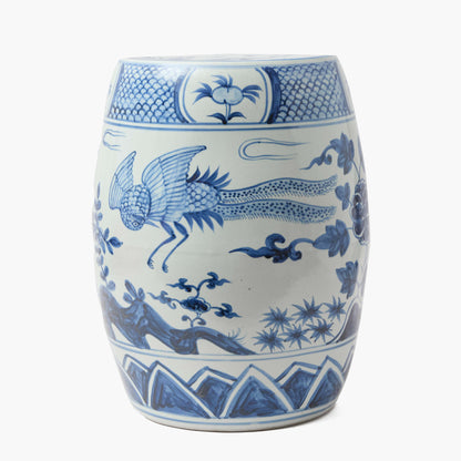 Sgabello in ceramica blu Chinoiserie