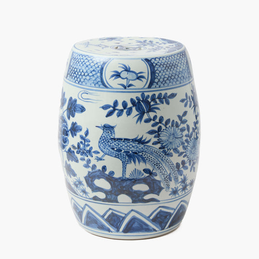 Sgabello in ceramica blu Chinoiserie