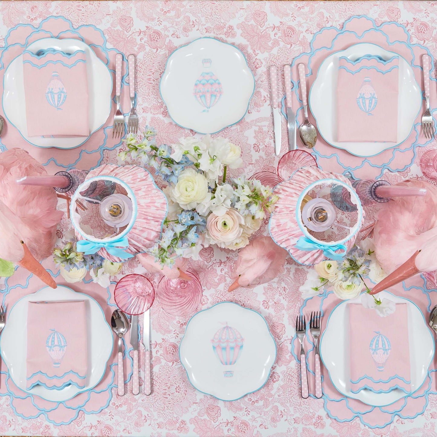 Tovaglioli ricamati Sarah Pink &amp; Blue Hot Air Balloon (set da 4)