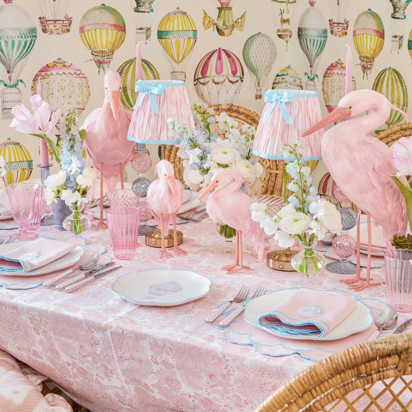 Tovaglioli ricamati Sarah Pink &amp; Blue Hot Air Balloon (set da 4)