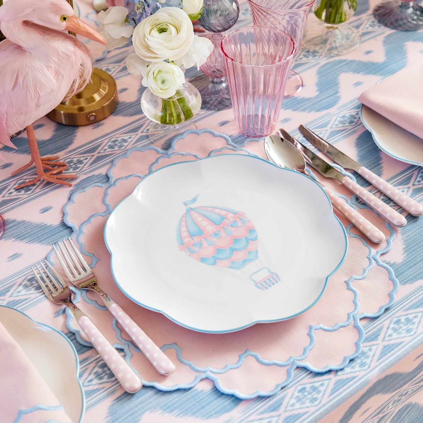 Tovaglioli ricamati Sarah Pink &amp; Blue Hot Air Balloon (set da 4)