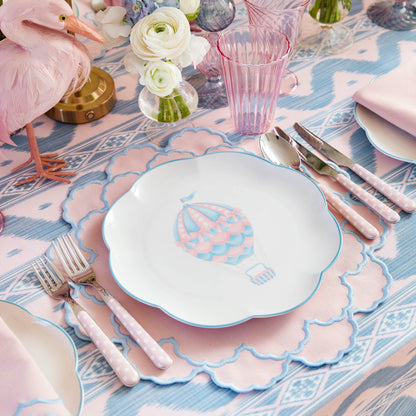 Tovaglioli ricamati Sarah Pink &amp; Blue Hot Air Balloon (set da 4)