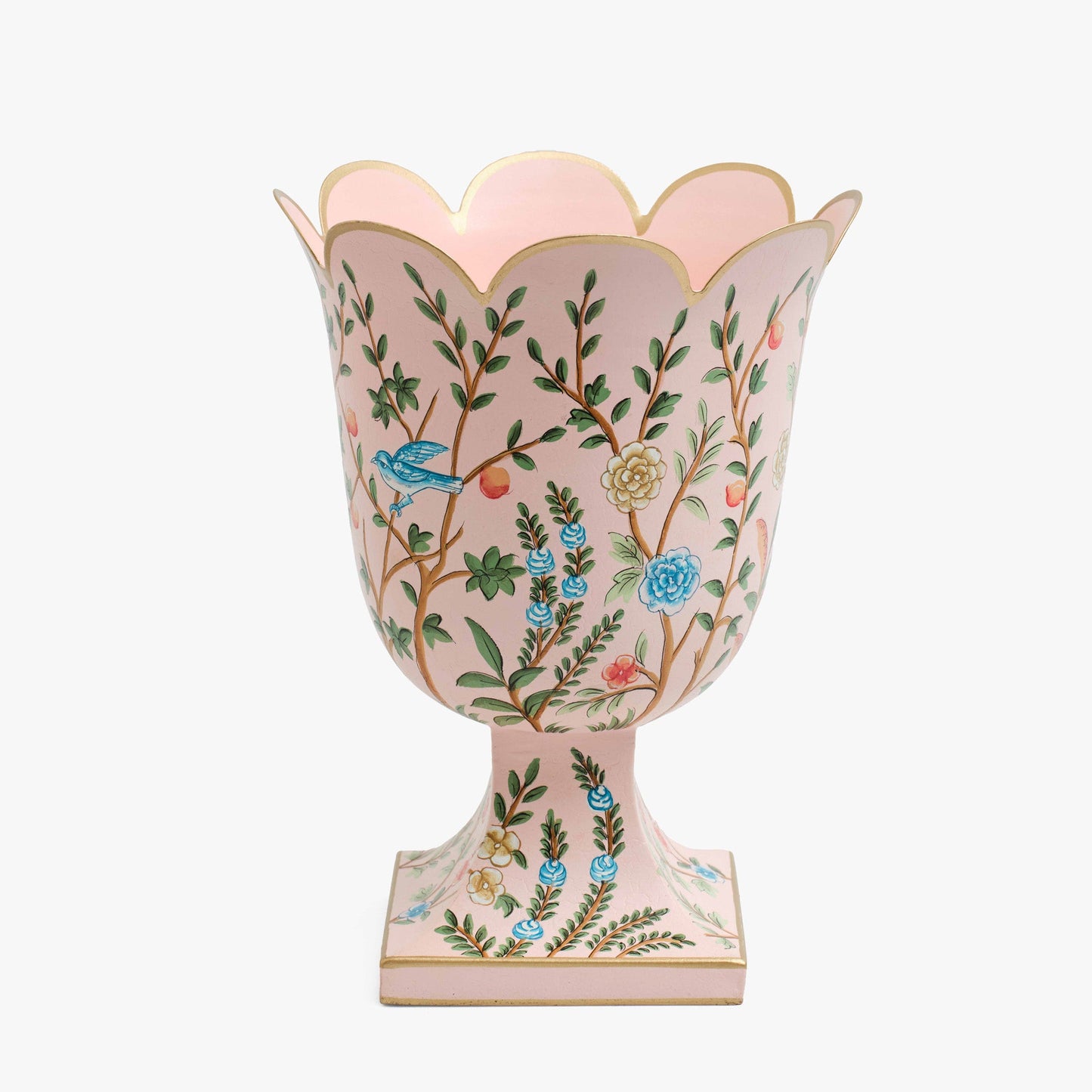 Piccolo vaso urna in stile chinoiserie rosa