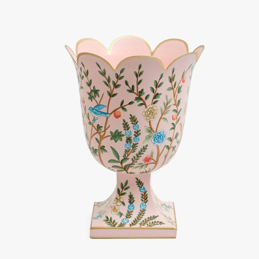 Piccolo vaso urna in stile chinoiserie rosa