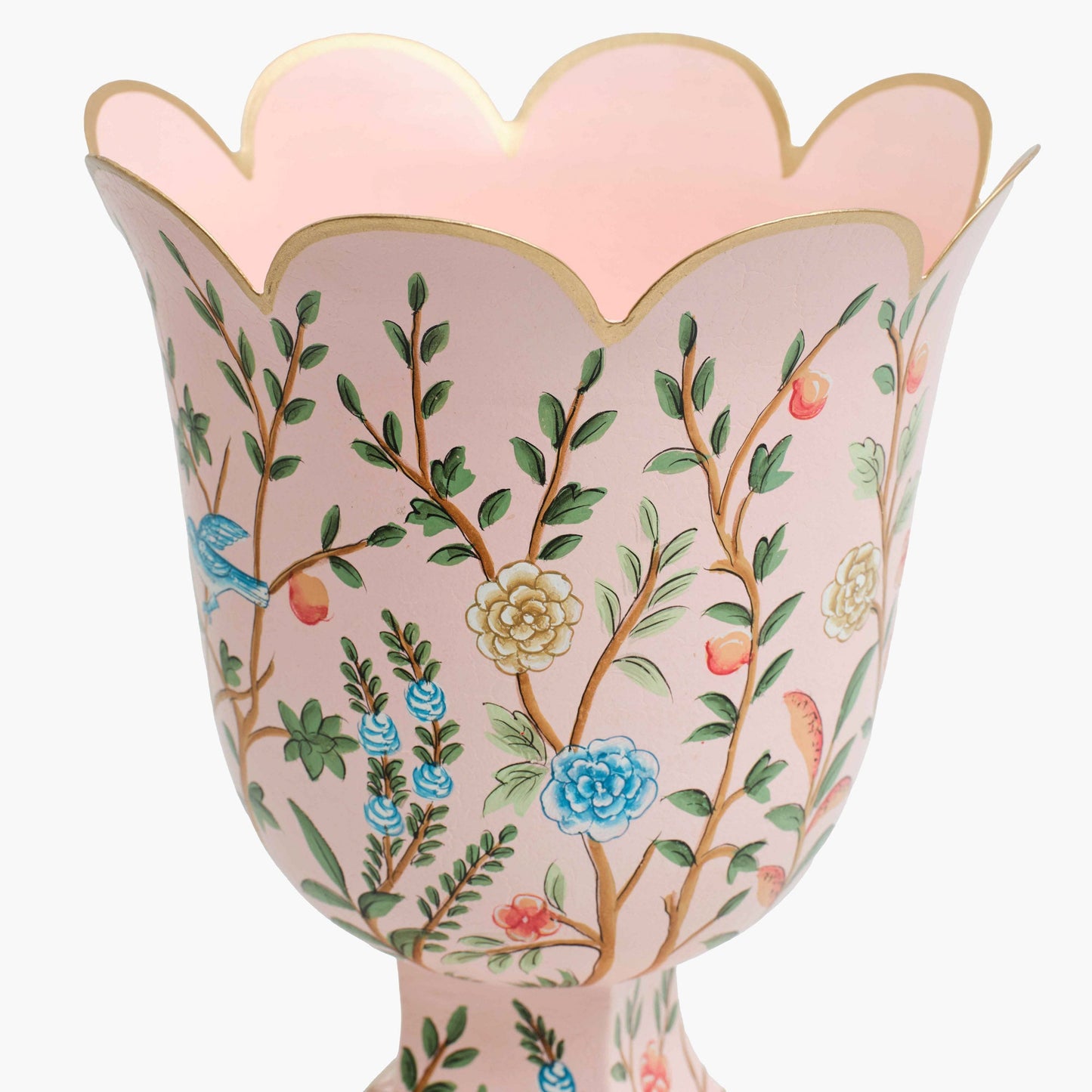 Piccolo vaso urna in stile chinoiserie rosa