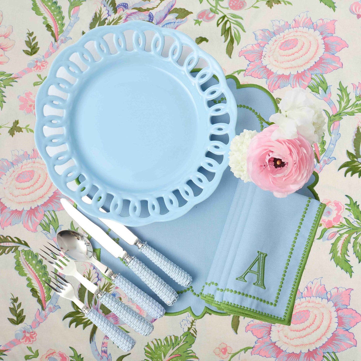 Piatti da portata in pizzo blu morbido (set da 4)