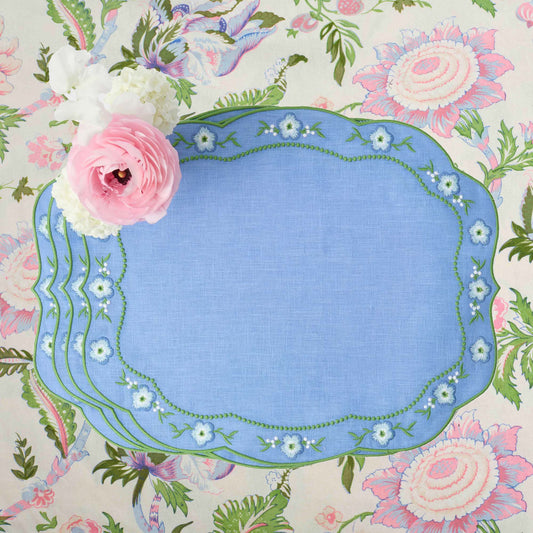 Tovagliette in lino con motivo floreale pervinca (set da 4)