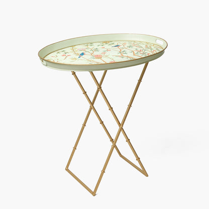 Vassoio rotondo Chinoiserie Tole con supporto