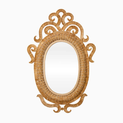 Specchio ovale medio in rattan