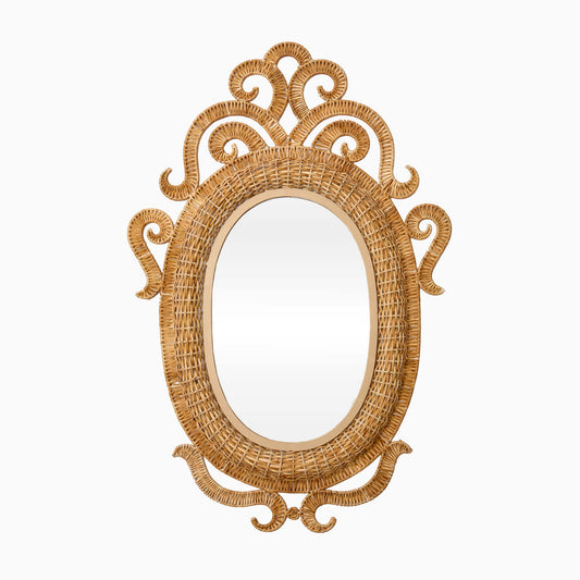 Specchio ovale medio in rattan