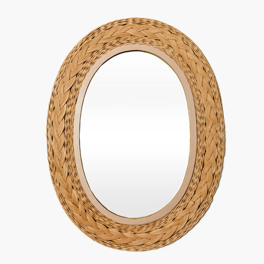 Specchio ovale in rattan intrecciato