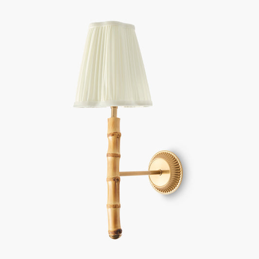 Lampada da parete ricaricabile in bambù con paralume color crema (14 cm)