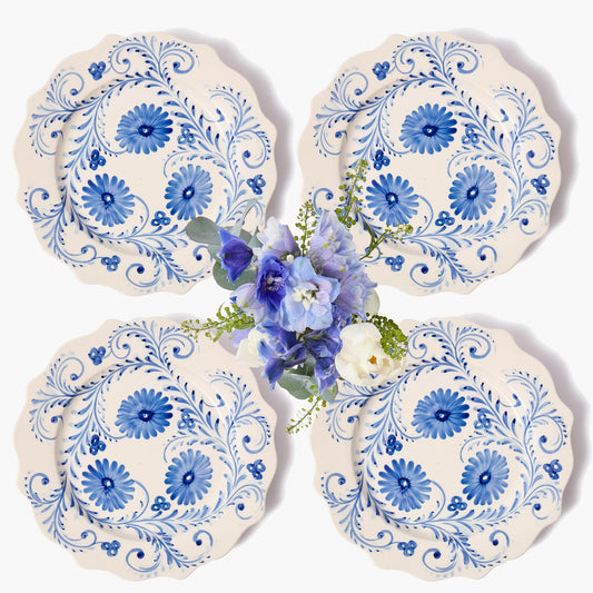 Piatti da portata con fiori blu (set da 4)