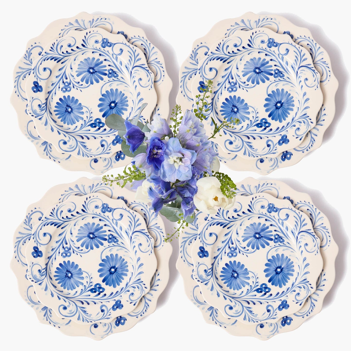 Piatti da portata e da antipasto Blue Flowers (set da 8)