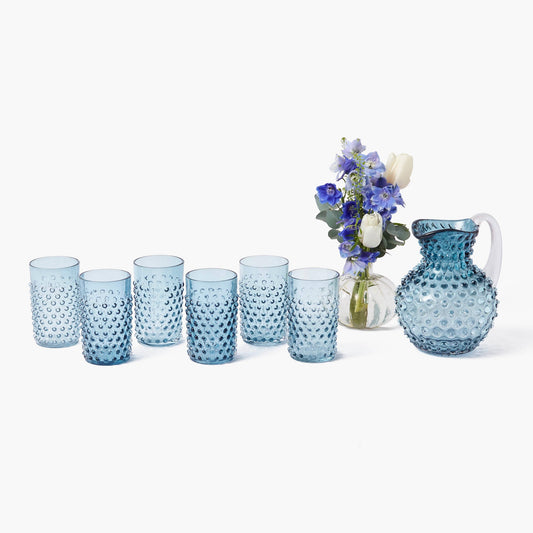 Piccola brocca e bicchieri Hobnail blu navy (set da 6)