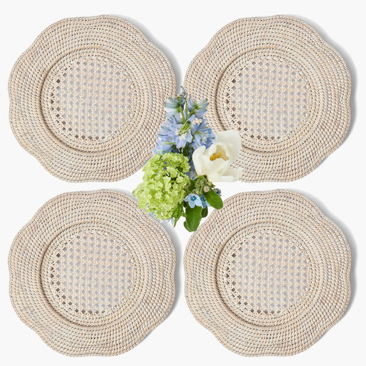 Piatti da portata in rattan smerlato naturale (set da 4)