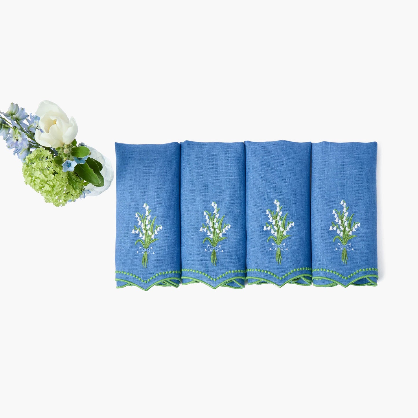 Tovaglioli di lino blu mughetto (set da 4)