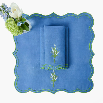 Tovagliette e tovaglioli in lino blu Lily of the Valley (set da 4)