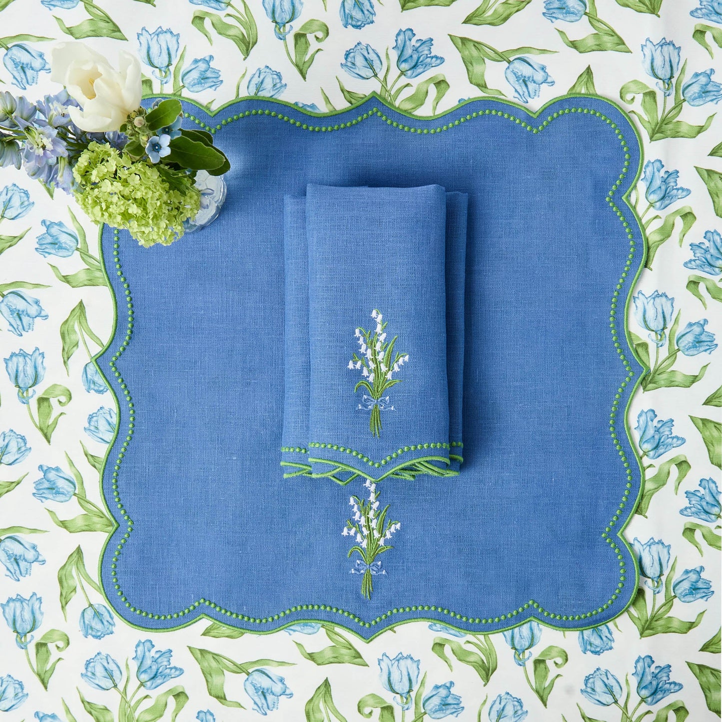 Tovaglioli di lino blu mughetto (set da 4)