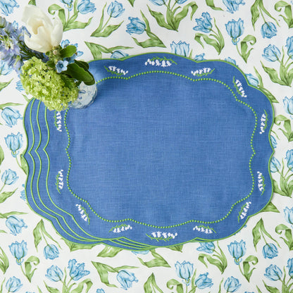 Tovagliette e tovaglioli in lino blu Lily of the Valley (set da 4)