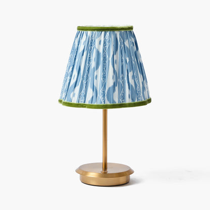 Lampada ricaricabile corta con paralume Ikat blu e verde (18 cm)