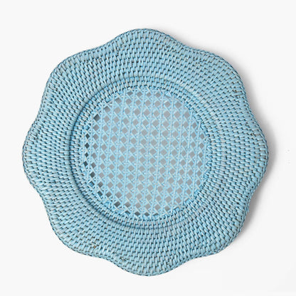 Piatti da portata in rattan smerlato blu (set da 4)