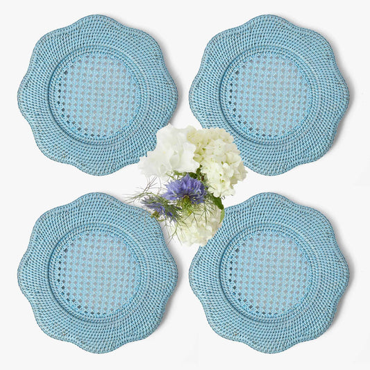 Piatti da portata in rattan smerlato blu (set da 4)