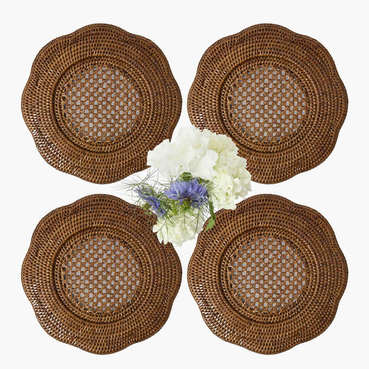 Piatti da portata in rattan smerlato marrone (set da 4)