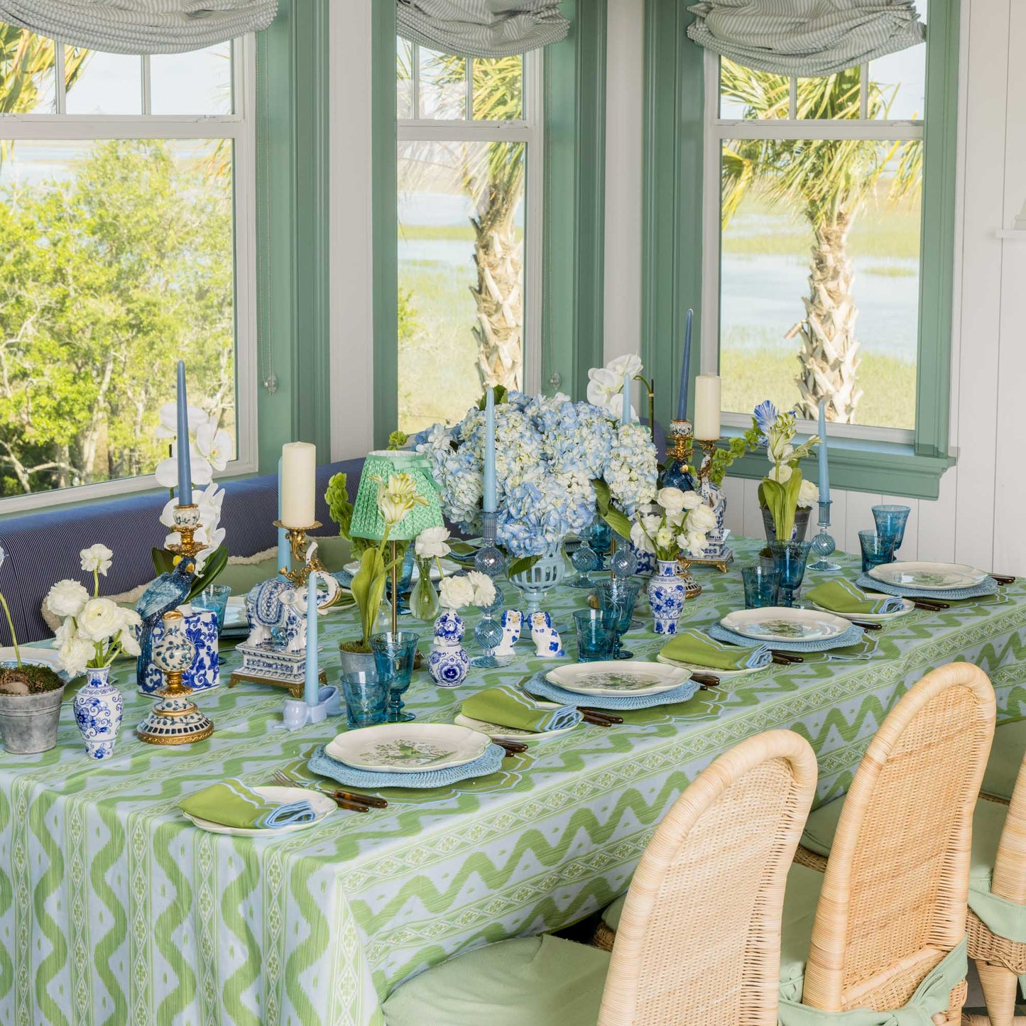 Tovaglia Ikat blu e verde
