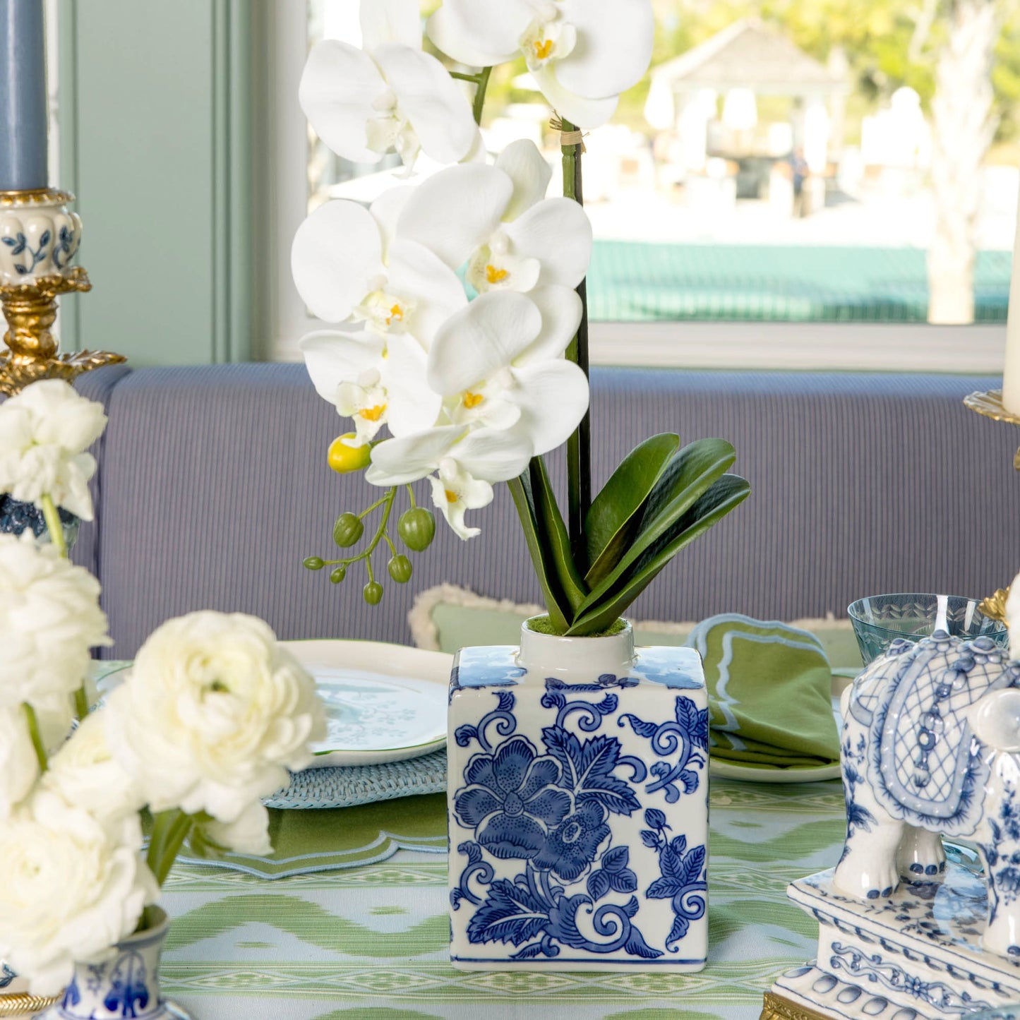 Orchidea finta in vaso Chinoiserie