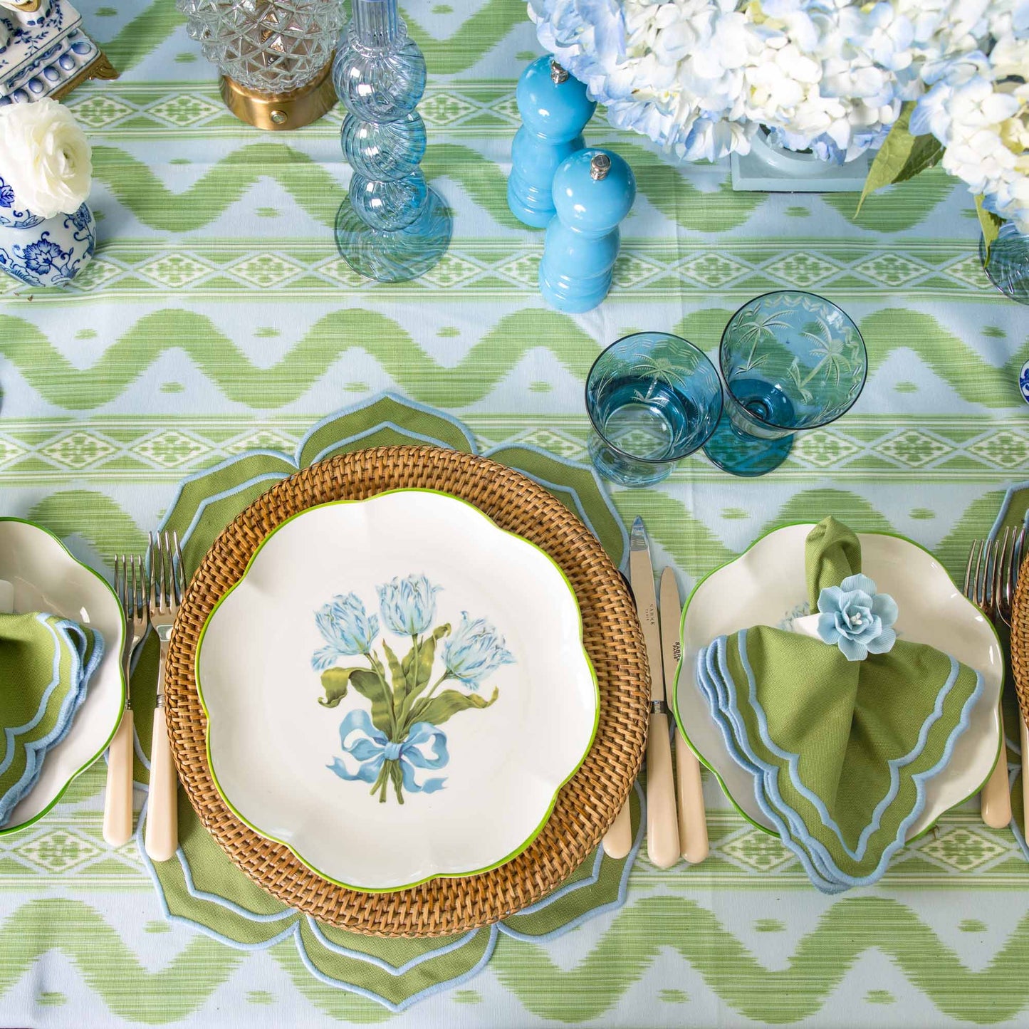 Tovaglia Ikat blu e verde