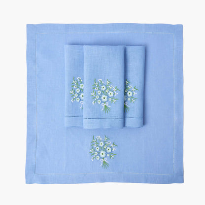 Tovaglioli di lino con motivo floreale pervinca (set da 4)