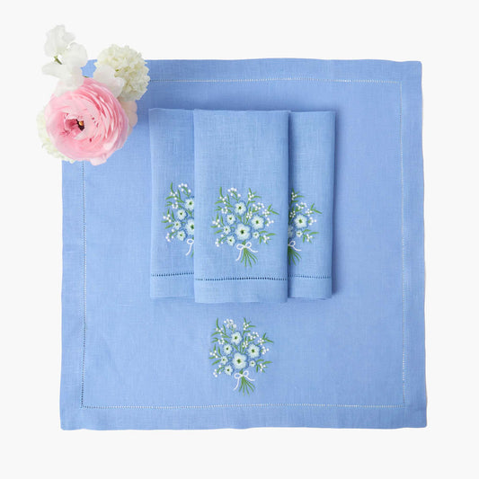 Tovaglioli di lino con motivo floreale pervinca (set da 4)