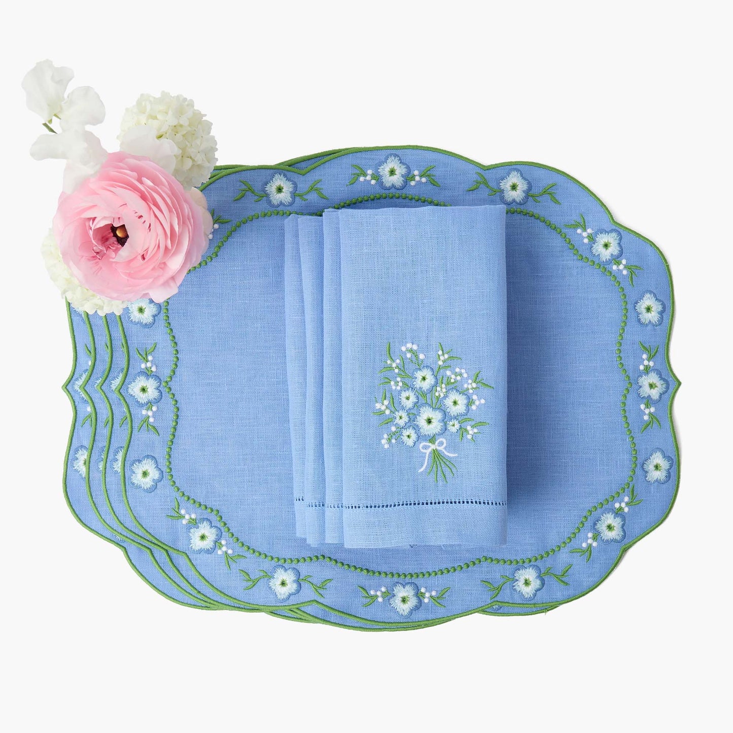 Tovagliette in lino con motivo floreale pervinca (set da 4)