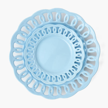 Piatto di partenza in pizzo blu morbido