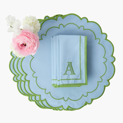 Tovagliette e tovaglioli Mariana blu e verde (set da 4)