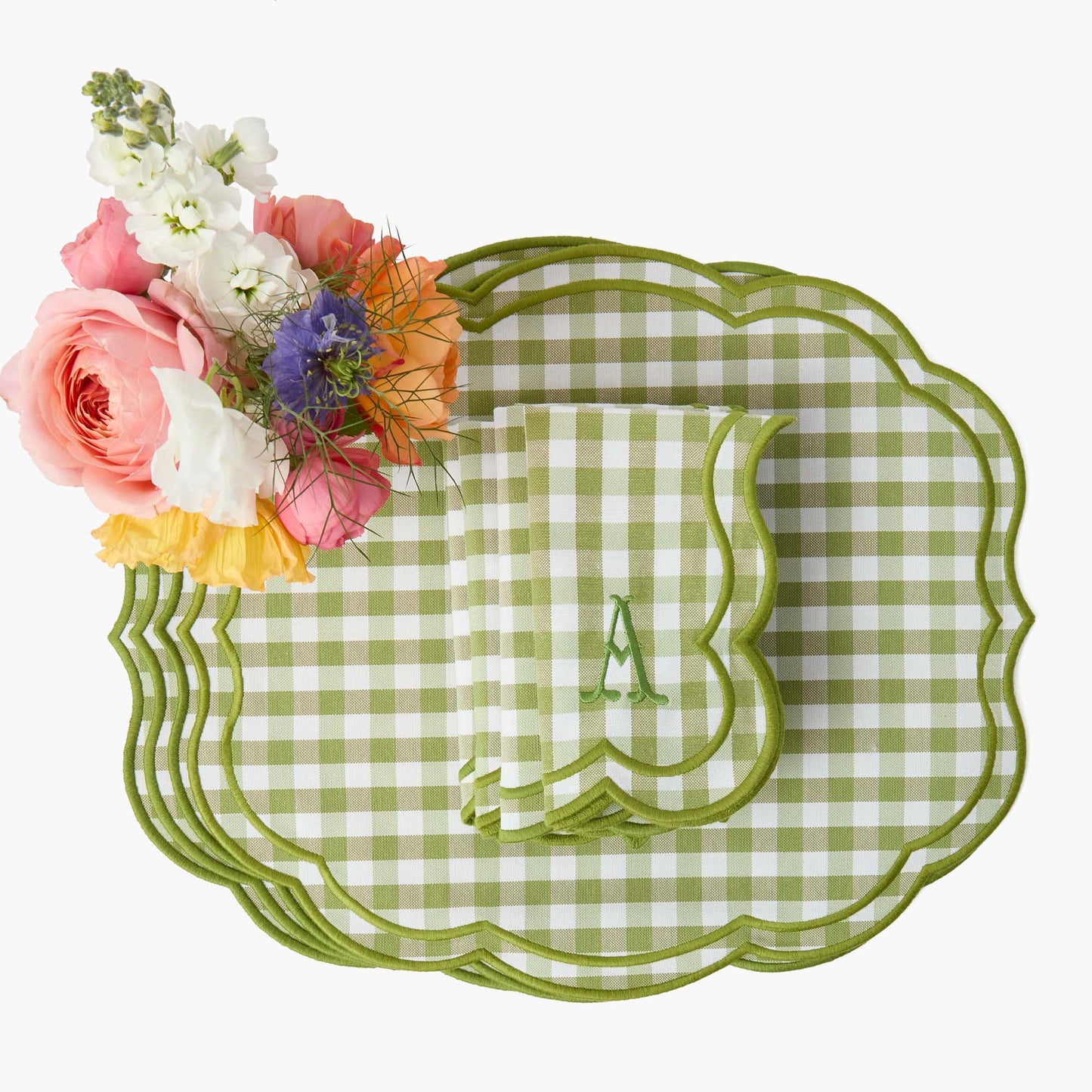 Tovagliette e tovaglioli a quadretti verdi Eloise (set da 4)