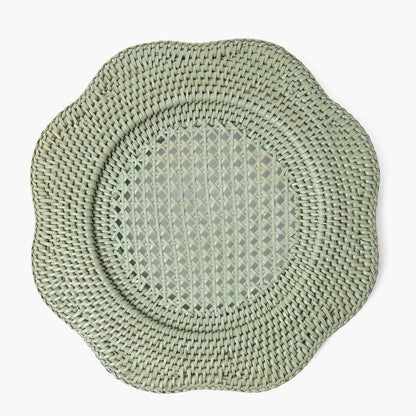 Piatti da portata in rattan smerlato verde (set da 4)