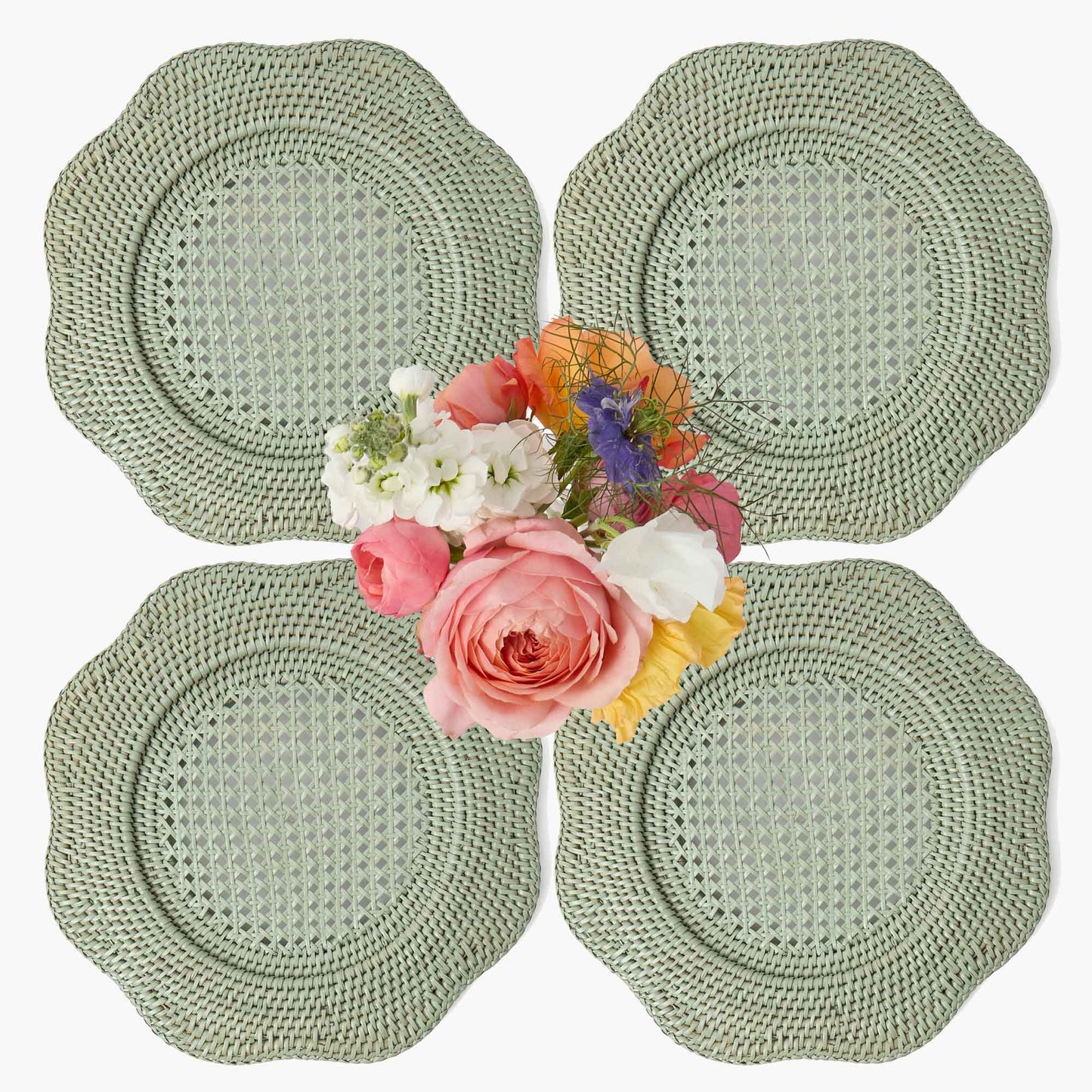 Piatti da portata in rattan smerlato verde (set da 4)