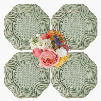 Piatti da portata in rattan smerlato verde (set da 4)