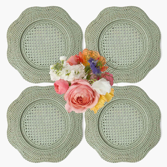 Piatti da portata in rattan smerlato verde (set da 4)