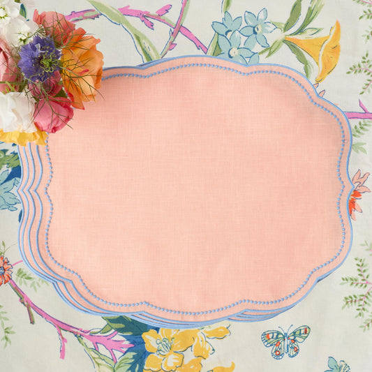 Tovagliette all'americana Eloise Coral &amp; Blue Linen (set da 4)