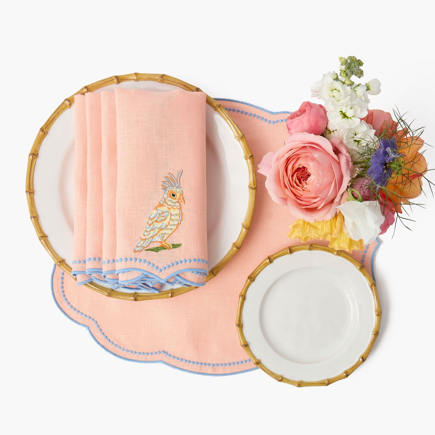 Tovagliette all'americana Eloise Coral &amp; Blue Linen (set da 4)