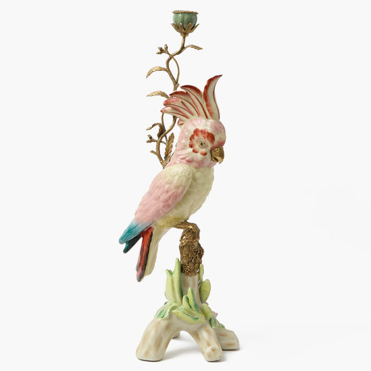 Grande portacandele a forma di cacatua rosa